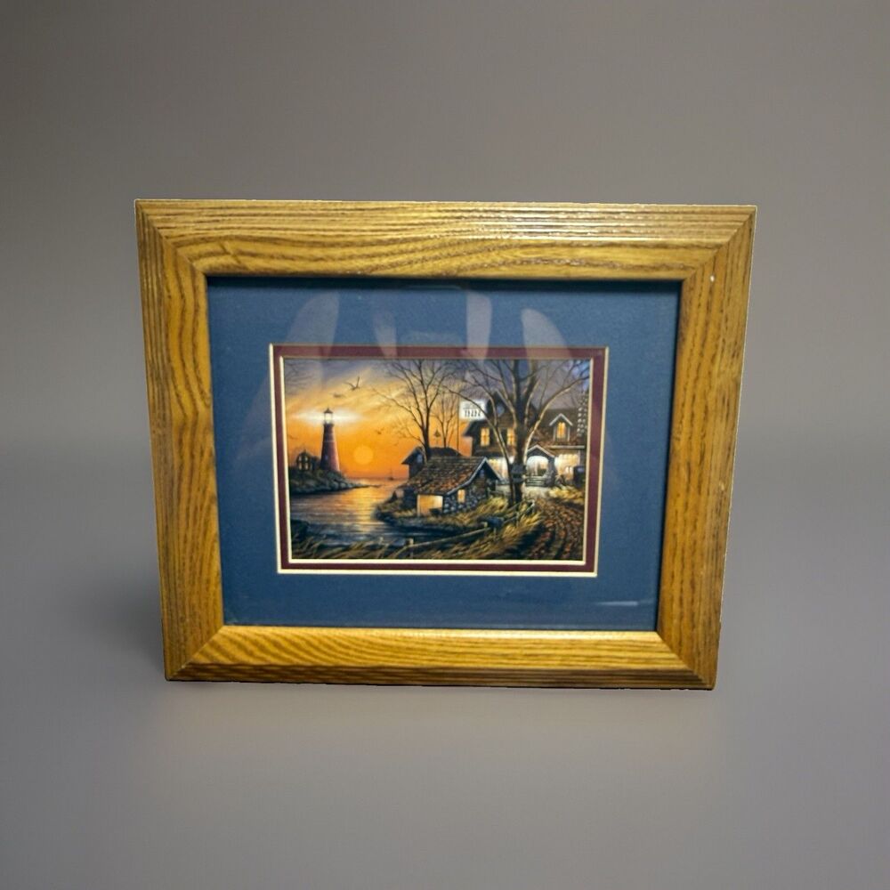 Gene Stocks Wood Framed  Print Lighthouse Inn Cabincore Fishermancore  Vintage